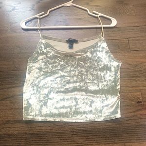 green crushed velvet cowl neck crop top